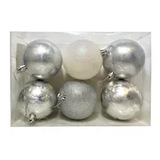 Набір кульок, 6 шт, Ø 8 см, пластик, колір сріблястий