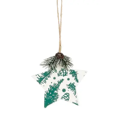 Підвіска декоративна House of Seasons Зірка, дерево, 9 см, білий з зеленим