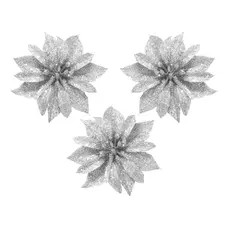 Квітка декоративна Jumi "Пуансетія, 8,5 см, комплект 3 шт, сріблясті