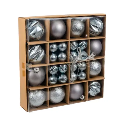 Ялинкові пластикові кульки Chomik компл. 44шт, Ø 3/6см, срібні