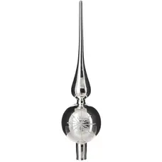 Ялинкова скляна верхівка 31 см Mica Decorations, срібно-біла, дзеркальна