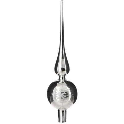 Ялинкова скляна верхівка 31 см Mica Decorations, срібно-біла, дзеркальна