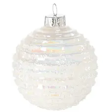 Ялинкова скляна прикраса Chomik білий перламутр 8 см, горизонтальний рельєф