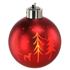 Ялинкова скляна кулька Chomik червона з LED підсвіткою 8 см, олені