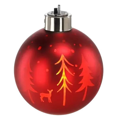 Ялинкова скляна кулька Chomik червона з LED підсвіткою 8 см, олені