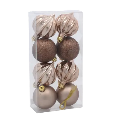 Ялинкові пластикові кульки Chomik комплект 8шт, Ø 6см, шампань