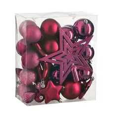 Ялинкові пластикові кульки і прикраси "House of Seasons" комплект 40 шт, Ø 8/7/6 см, фуксія