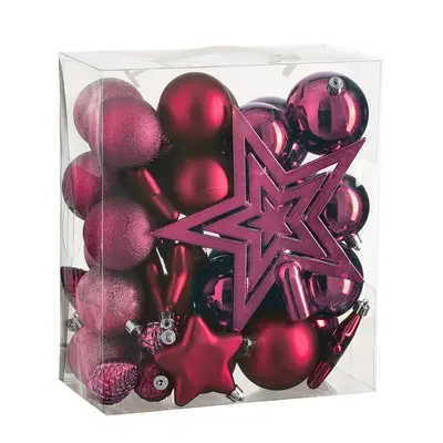 Ялинкові пластикові кульки і прикраси "House of Seasons" комплект 40 шт, Ø 8/7/6 см, фуксія