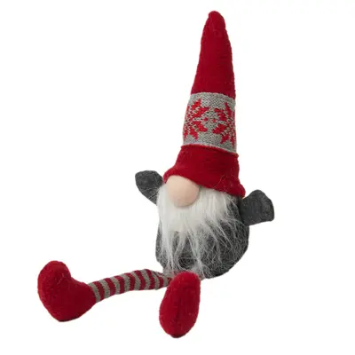 Фігурка новорічна "Гном" Jumi текстильний, 35 см, сірий з червоним