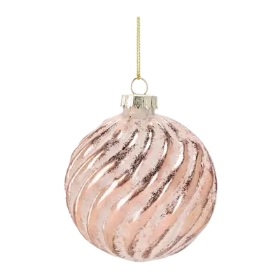 Ялинкова скляна кулька "Chomik" Ø 8 см, рельєф хвилястий, рожево-золотава