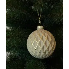 Ялинкова скляна кулька "Chomik" Ø 8 см, рельєф соти, бежево-золотиста