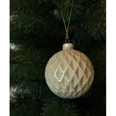 Ялинкова скляна кулька "Chomik" Ø 8 см, рельєф соти, бежево-золотиста