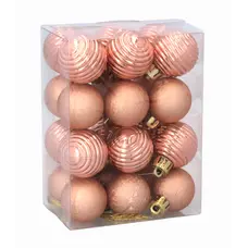 Ялинкові пластикові кульки "Chomik" комплект 24 шт, Ø 3 см, рожево-пудрові