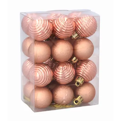 Ялинкові пластикові кульки "Chomik" комплект 24 шт, Ø 3 см, рожево-пудрові