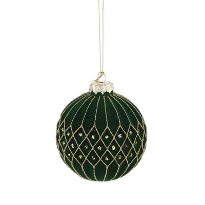 Ялинкова скляна кулька велюр "Chomik" Ø 8 см, зелена ромби орнамент