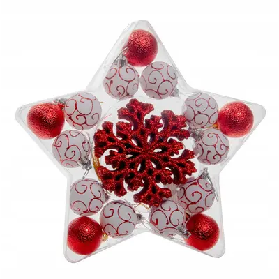 Набір новорічних прикрас у формі зірки, 25 шт., пластик, білий з червоним