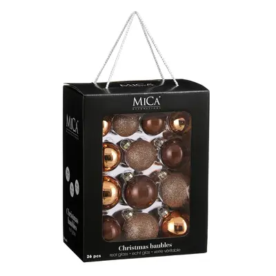 Ялинкові скляні кульки Mica Decorations компл. 26 шт, Ø 7/6/5 см, шоколад