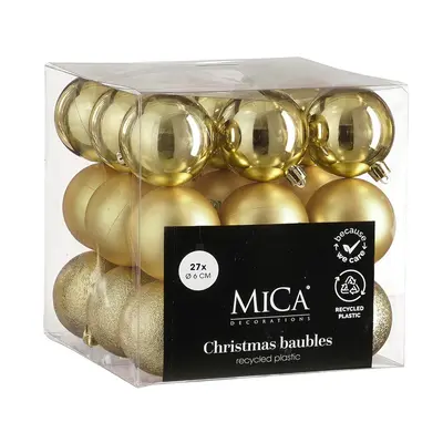 Ялинкові пластикові кульки Mica Decorations компл. 27 шт, Ø 6 см, золоті
