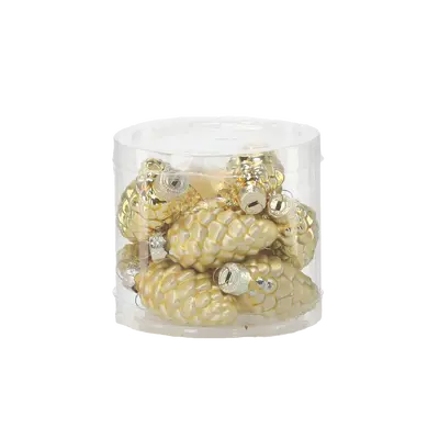 Ялинкові скляні прикраси Chomik Шишки комплект 16 шт, 3х6 см, золотисті