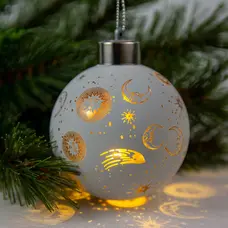 Ялинкова скляна кулька Chomik біла з LED підсвіткою 8 см, місяць