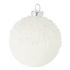 Ялинкова скляна прикраса Chomik біла 8 см, візеунок бісер