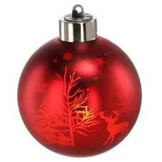 Ялинкова скляна кулька Chomik червона з LED підсвіткою 8 см, сніжинки