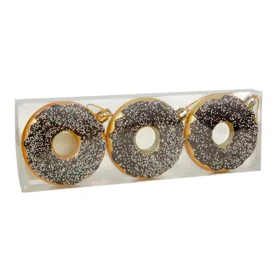 Ялинкові пластикові прикраси Chomik Пончики комплект 3шт, Ø 8см, коричневі