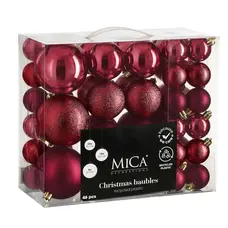 Ялинкові пластикові кульки Mica Decorations комплект 46 шт, Ø 4/6/8 см, вишневі