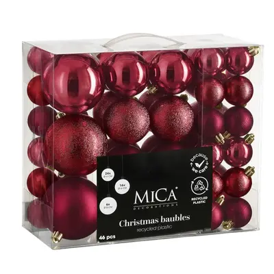 Ялинкові пластикові кульки Mica Decorations комплект 46 шт, Ø 4/6/8 см, вишневі
