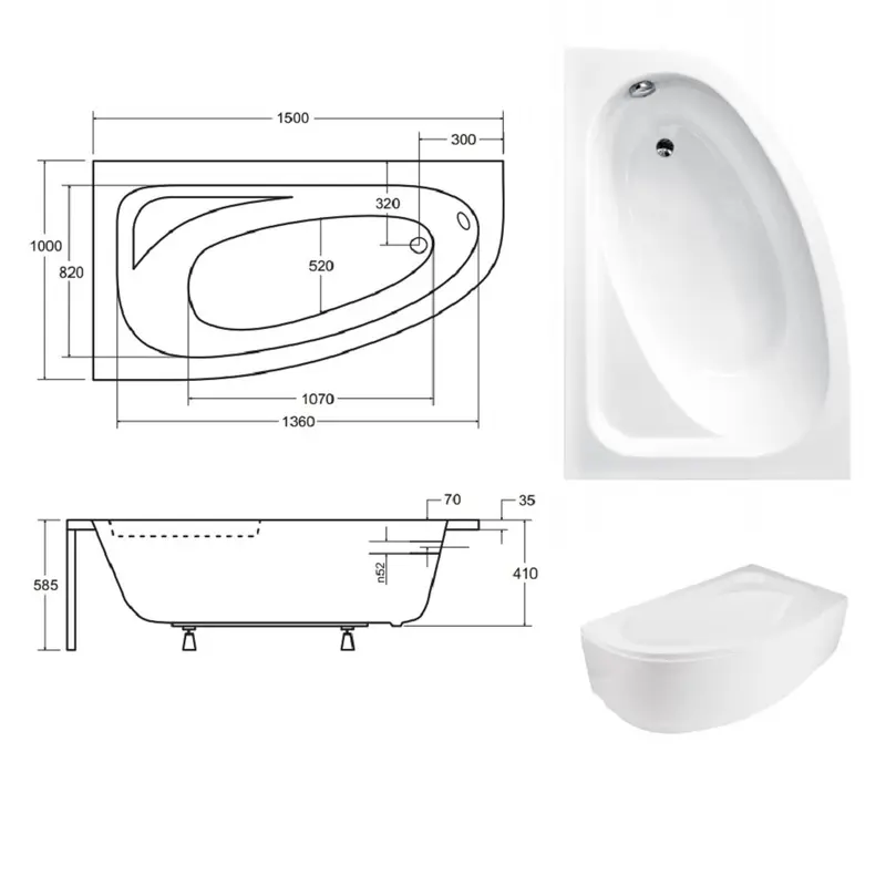 Ванна акрилова асиметрична Cornea 150x100 L з ногами і панеллю ( А0050979 )