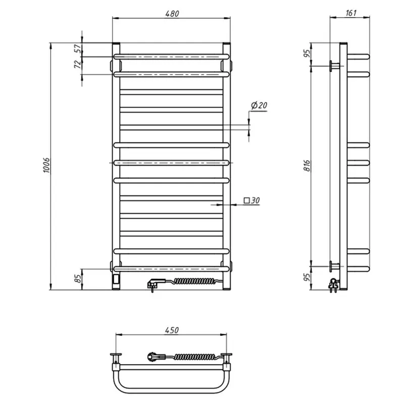 Електрична рушникосушарка ст. Грандіс 480*1000 R Sensor чорна ( А0056382 )