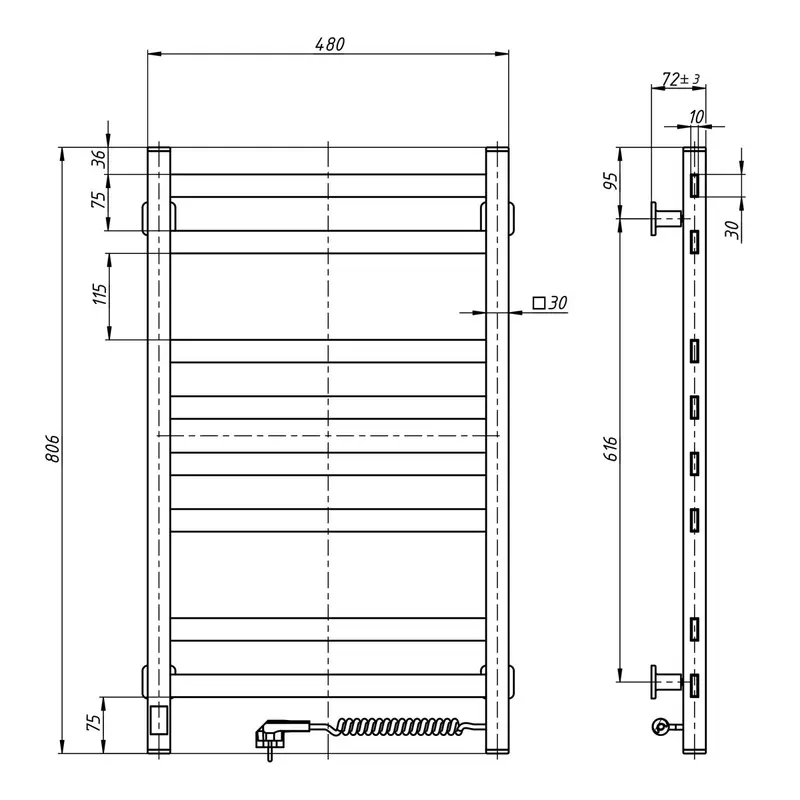 Електрична рушникосушарка ст. Авангард 480*800 R Sensor чорна ( А0055094 )