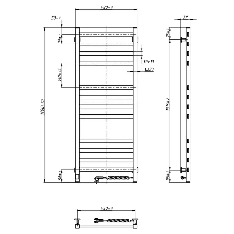 Електрична рушникосушарка ст. Авангард 480*1200 R Sensor чорна ( А0048954 )