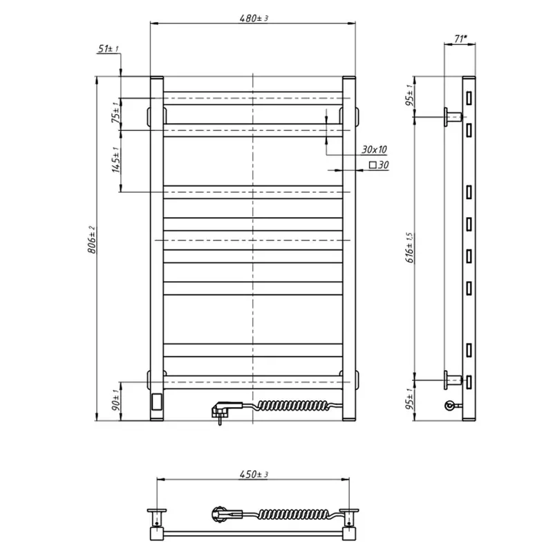 Електрична рушникосушарка Авангард X 480*800L Sensor WF чорн ( А0061456 )