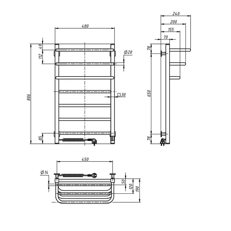Електрична рушникосушарка ст. Fortis 480*800 L Sensor черний ( А0056335 )