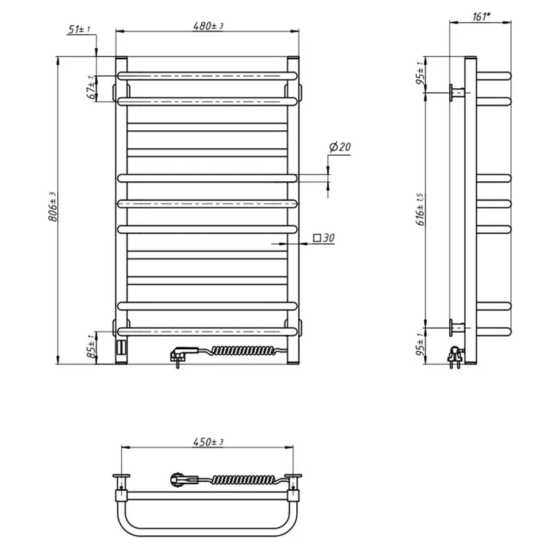 Електрична рушникосушарка ст. Грандіс 480*800 R Sensor чорна ( А0055096 )