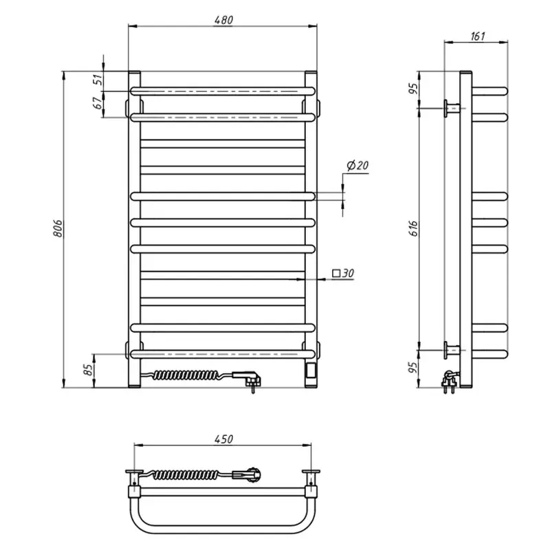 Електрична рушникосушарка ст. Грандіс 480*800 L Sensor чорна ( А0055095 )