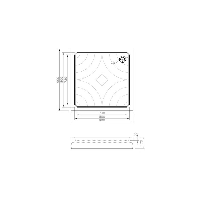 Поддон Grace акриловий 90x90, квадратний Поддон Grace акриловий 90x90, квадратний