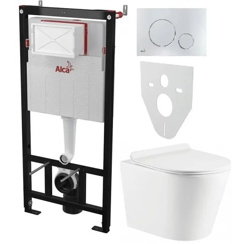 Інсталяція AlcaPlast 4в1 AM101/1120 з хромованою круглою кнопкою M671 + підвісний унітаз ORION