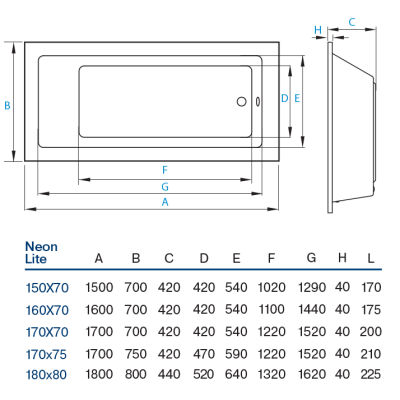 Ванна Neon Light 170х75