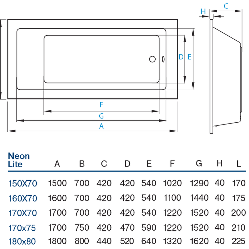 Ванна Neon Light 170х75
