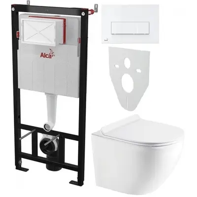 Інсталяція AlcaPlast 4в1 AM101/1120 з білою прямокутною кнопкою M570 + підвісний унітаз ROUND Інсталяція AlcaPlast 4в1 AM101/1120 з білою прямокутною кнопкою M570 + підвісний унітаз ROUND